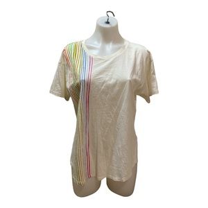 NWT Anthropologie Rainbow Stripe Accent Crew Neck Short Sleeve Shirt Med [150]